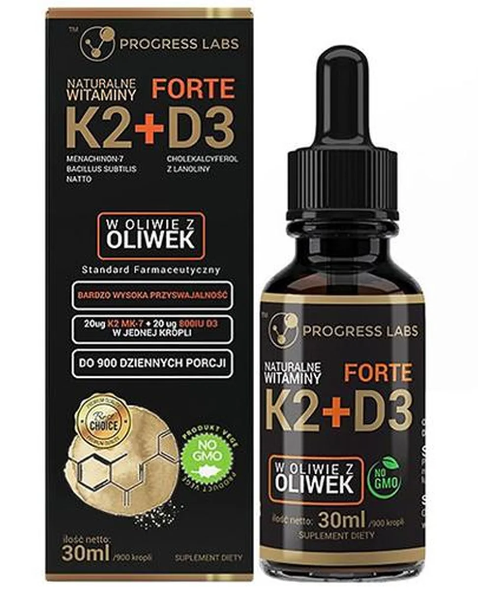 Vitamines K2 MK-7 + D3 FORTE Progress Labs - 30 Ml En Gouttes - Neuf Sous Blister