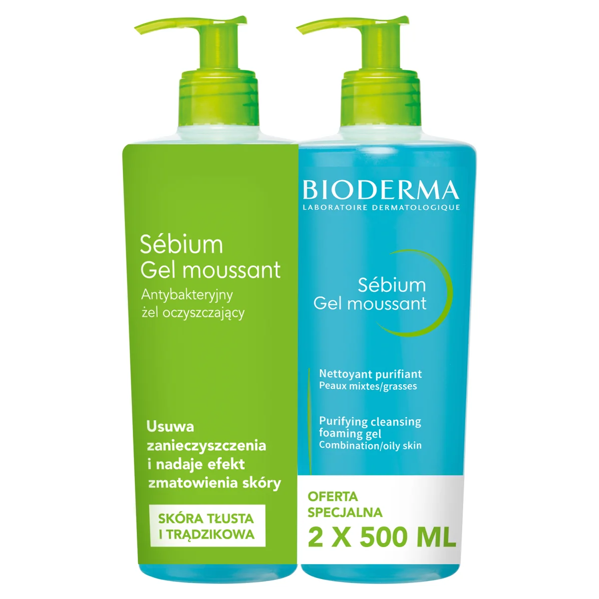 BIODERMA SEBIUM GEL MOUSSANT Żel do mycia twarzy, 2 x 500 ml - melisa.pl